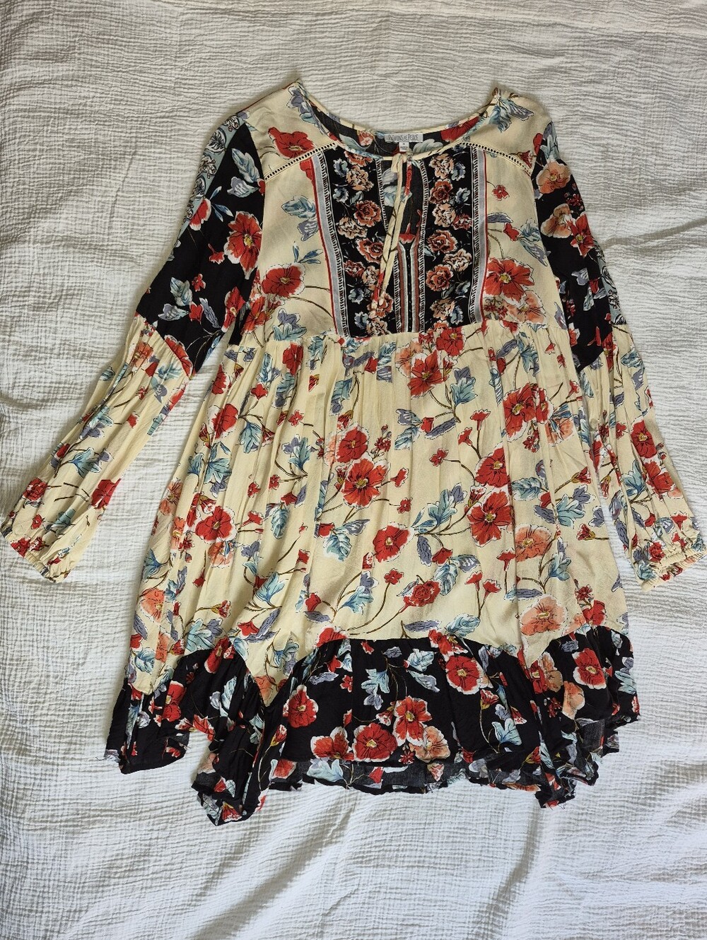 Patrons of Peace Boho Floral Babydoll Dress Tunic Top Mixed Print, Medium